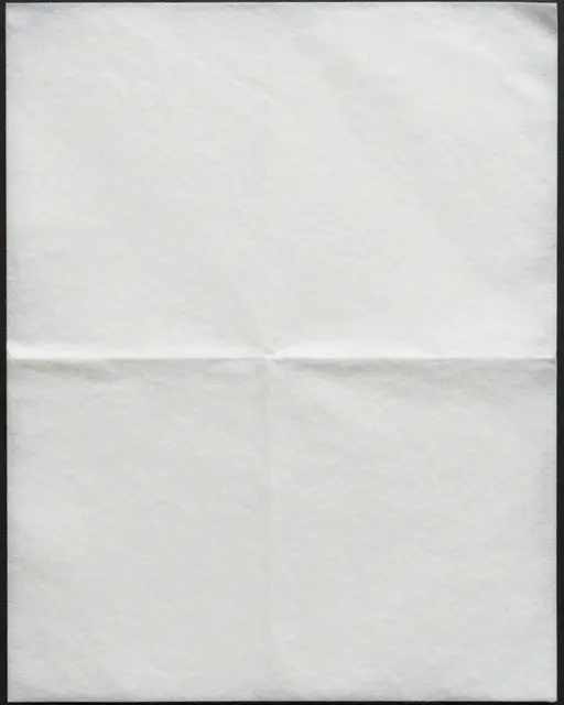 Full frame close-up of soft white matte blotting paper with faint fold creases against a thin dark border
