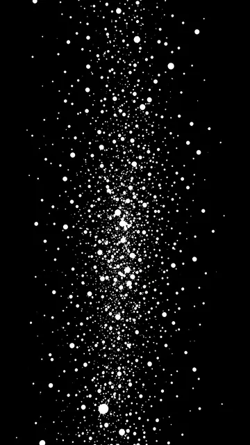 Vertical scattered white paint spatter dots of varying sizes against a solid pure black background