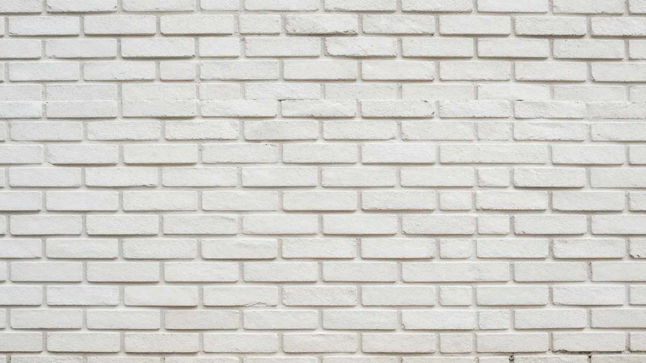 A full frame view of a smooth white painted brick wall with uniform mortar lines and soft even lighting.