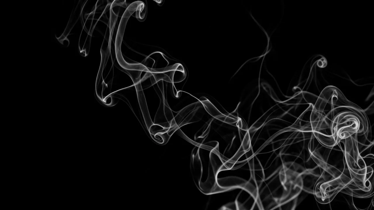 Delicate wispy white smoke curls and twists across a solid black background