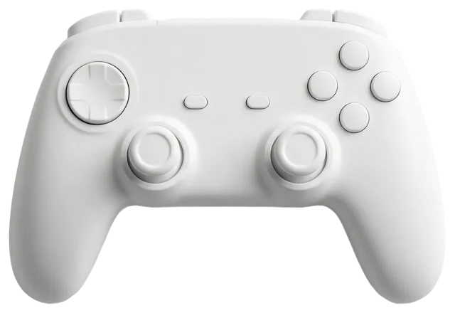 Plain unbranded white wireless game controller viewed from front slightly above