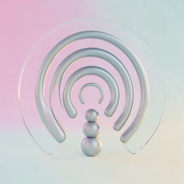 Metallic 3D wireless signal icon on a soft pastel gradient background