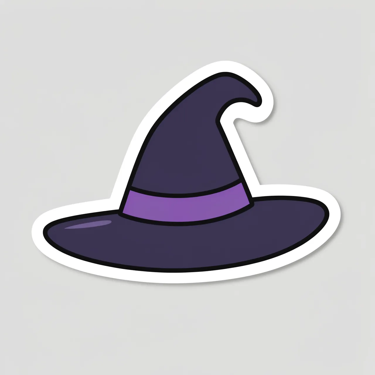Cute flat illustration of a witch hat die-cut sticker on a plain light gray background
