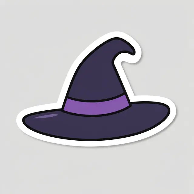 Cute flat illustration of a witch hat die-cut sticker on a plain light gray background