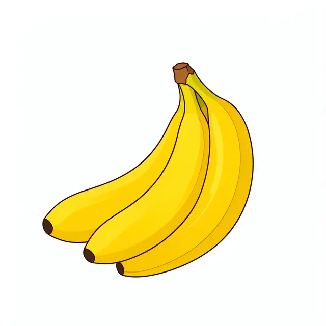 Flat illustration of a bunch of three ripe yellow bananas on a plain white background