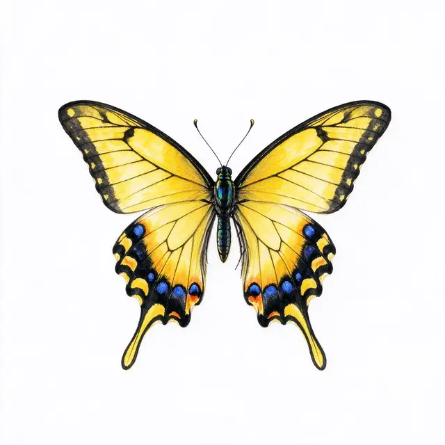 A detailed watercolor illustration of a yellow swallowtail butterfly on a plain white background
