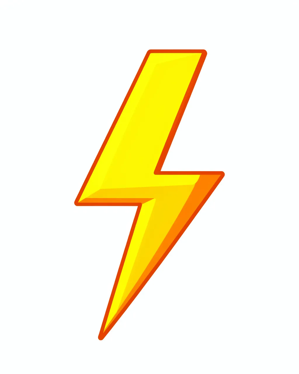 A flat cartoon lightning bolt in bright yellow with orange outline, isolated on a plain white background