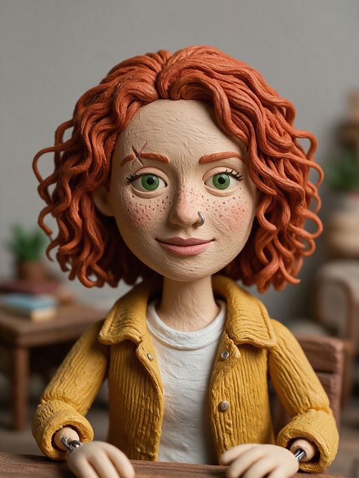 The same character: stop-motion claymation puppet