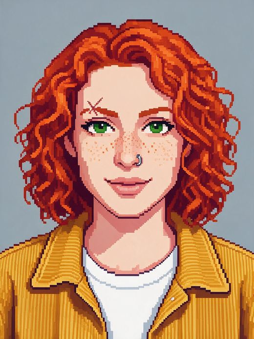 The same character: 16-bit pixel-art game portrait