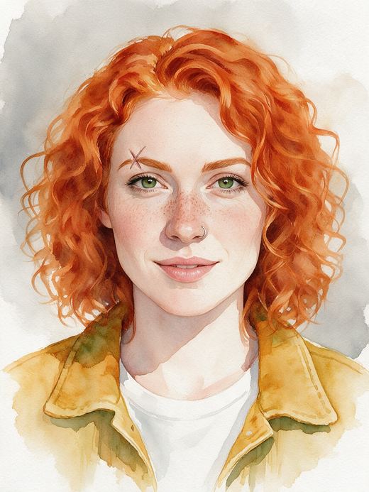 The same character: loose watercolour illustration