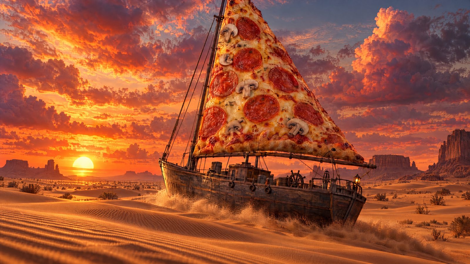 The same ship moved from the open ocean to a desert