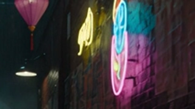 Neon alley at night, 480p source stretched, close-up at full size