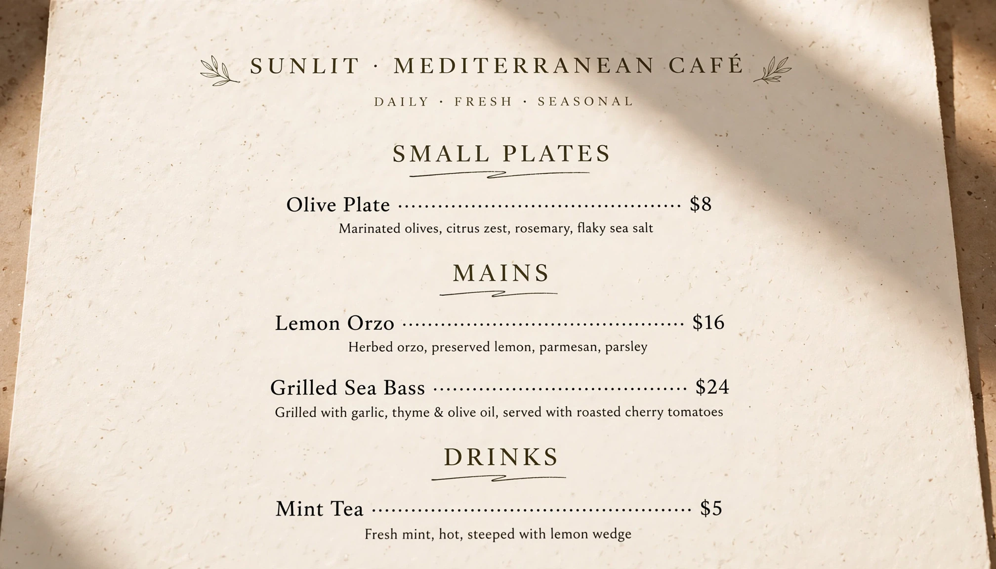 Restaurant menus