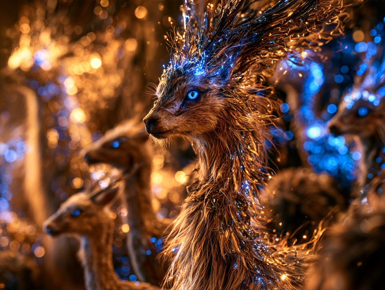 Magical fantasy deer creatures with glowing blue eyes stand — AI art by ...