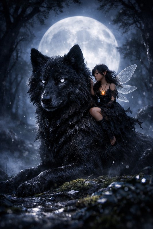A fantasy nighttime scene shows a large black wolf | chris70 on ...
