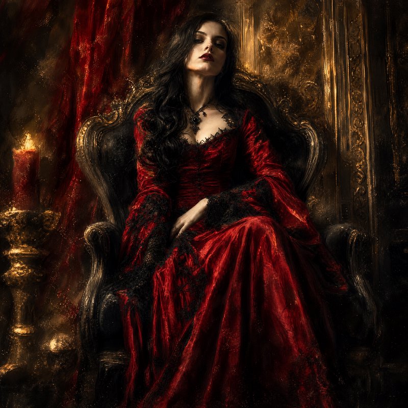 A beauty in black and scarlet