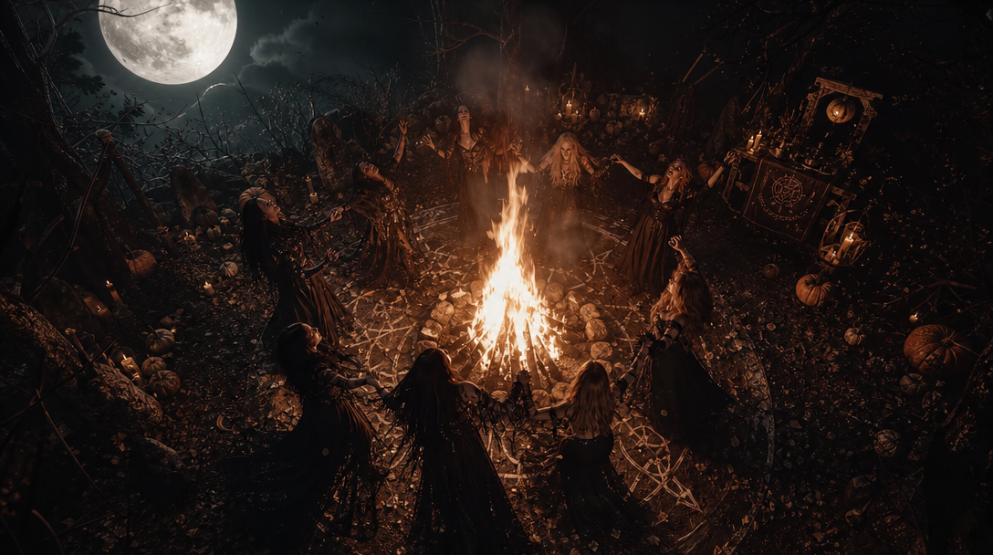 Coven of witches dancing around a glowing bonfire — AI art by @dezie ...