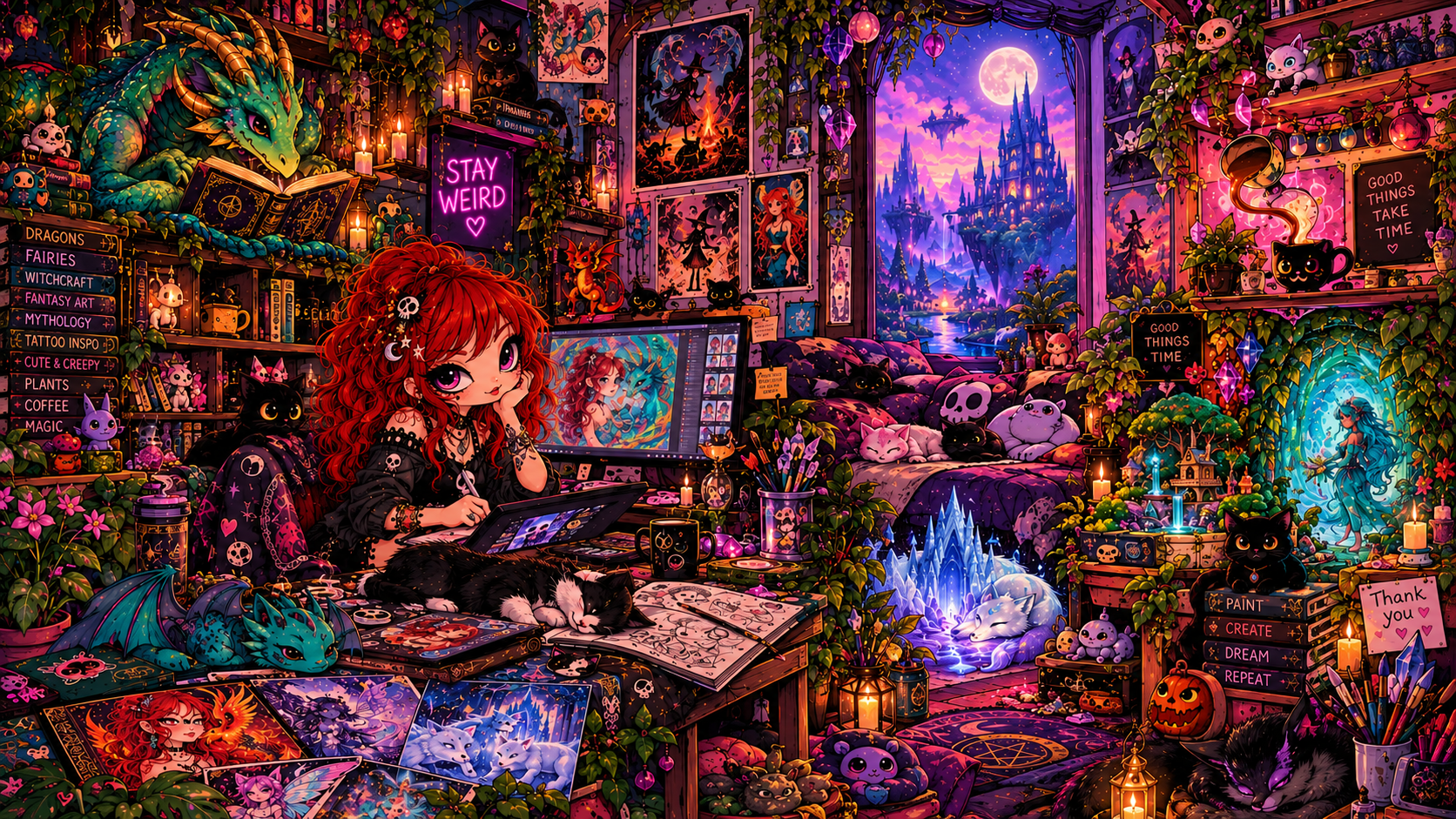 Red-haired elven fantasy artist holds a tablet — AI art by @dezie ...