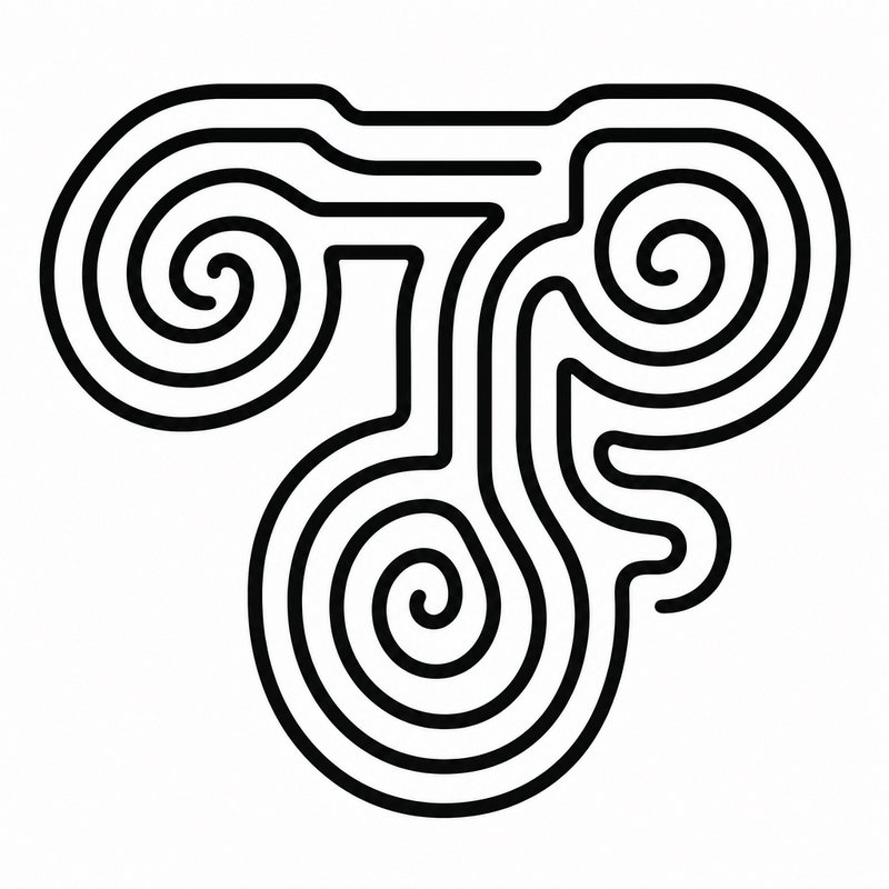 Minimalist black monoline triple spiral triskele symbol on a plain white background