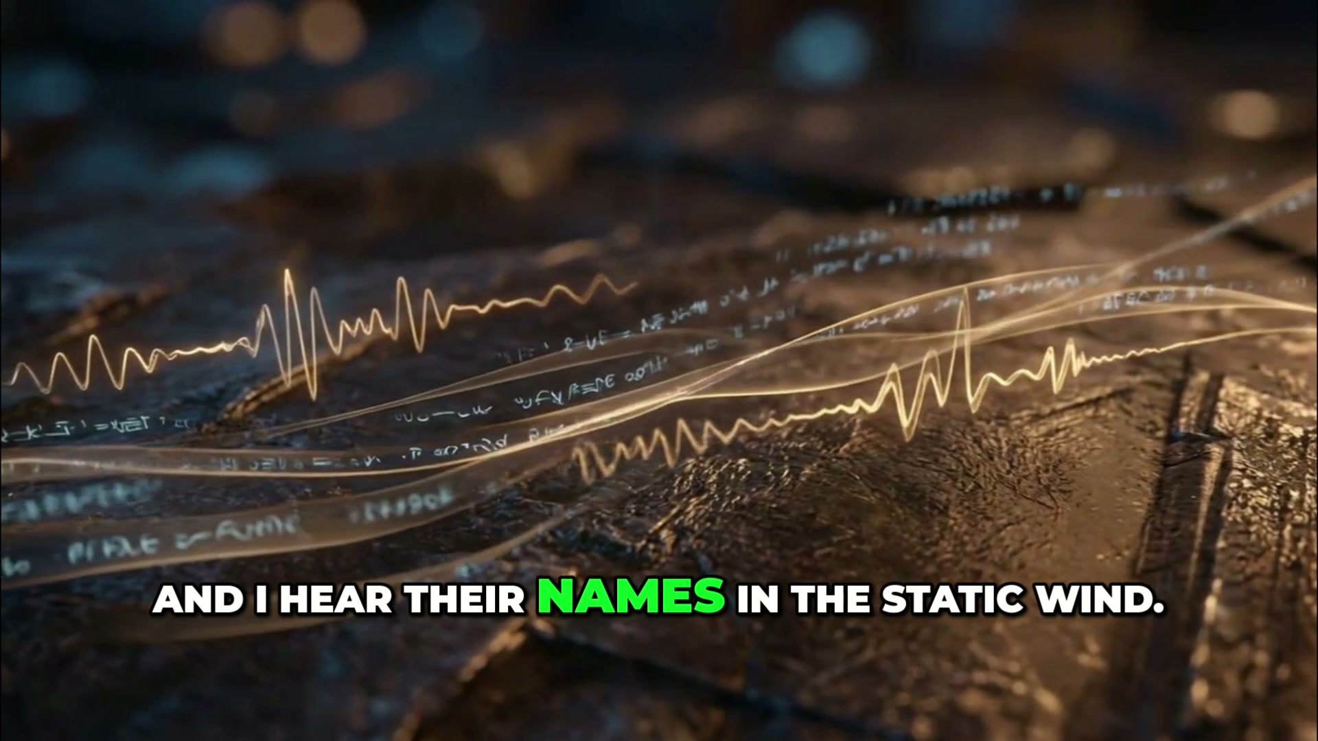 Glowing waveforms and scattered text on a textured ground with a cinematic, sci-fi vibe.