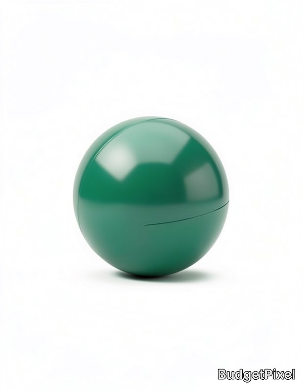 Glossy emerald green segmented 3D sphere, isolated on a plain white background with a soft drop s...