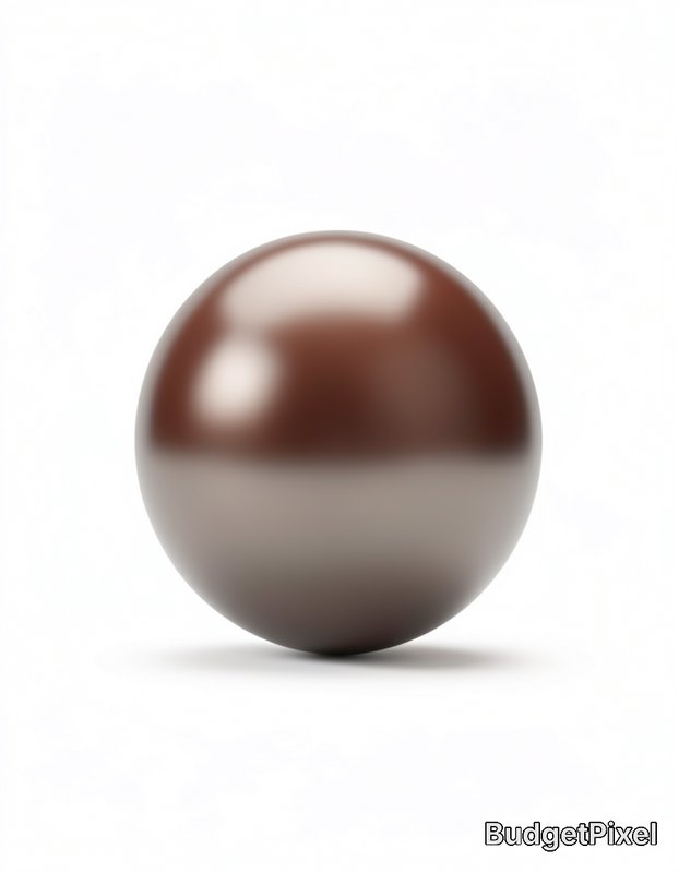 Single glossy smooth milk chocolate sphere isolated on a plain white studio background