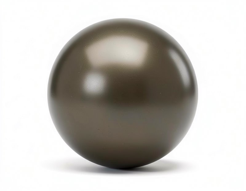 Smooth semi-gloss dark bronze metallic sphere isolated on plain white background with soft reflec...