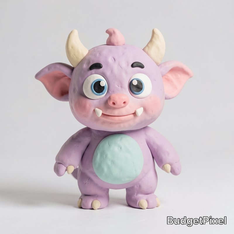 Handmade pastel purple polymer clay cute cartoon monster with big eyes, small horns, and a friend...
