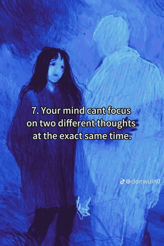 Surreal blue painterly illustration of a figure with a ghostly companion, overlaid text explainin...