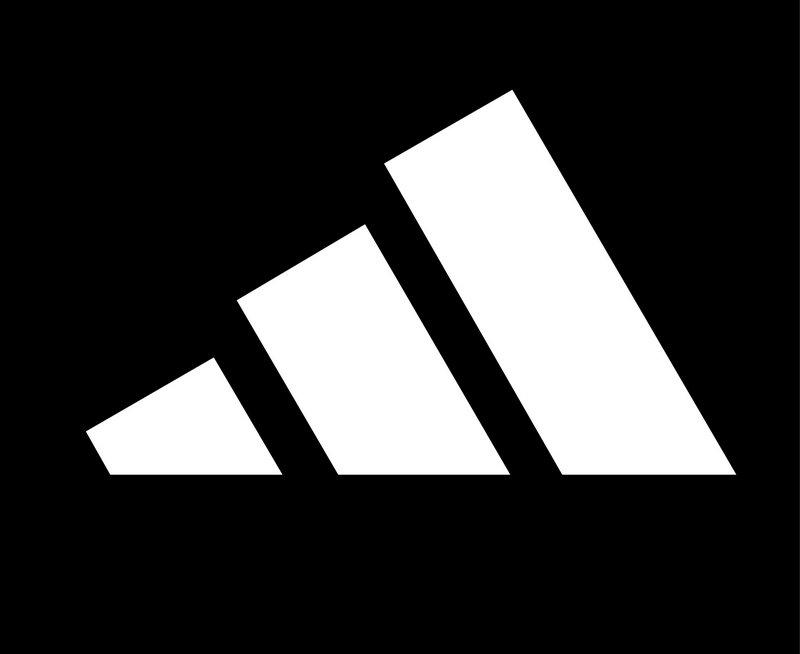 White Adidas three-stripe logo on a black background.