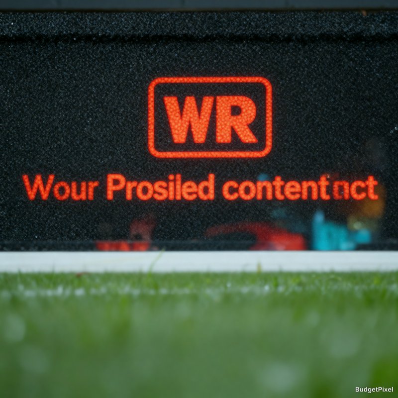 AI generated glitch of garbled orange WR logo and misspelled text on a grainy dark display above ...