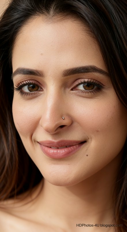 Close-up portrait of actress Samantha Ruth Prabhu with soft natural makeup, small silver nose stu...