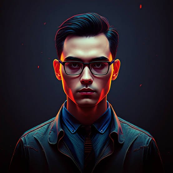 "Neon-lit cyberpunk portrait of a young East Asian man with black glasses, wearing a leather jack...