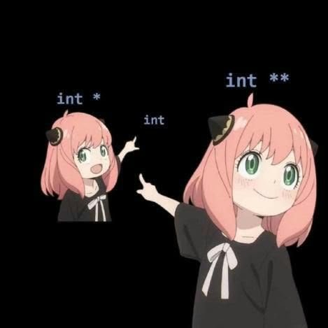 Anya Forger from Spy x Family points at integer pointer code in a funny programming meme