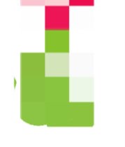 Blocky pixel art stylized lowercase letter d with lime green base and hot pink accent pixels on a...