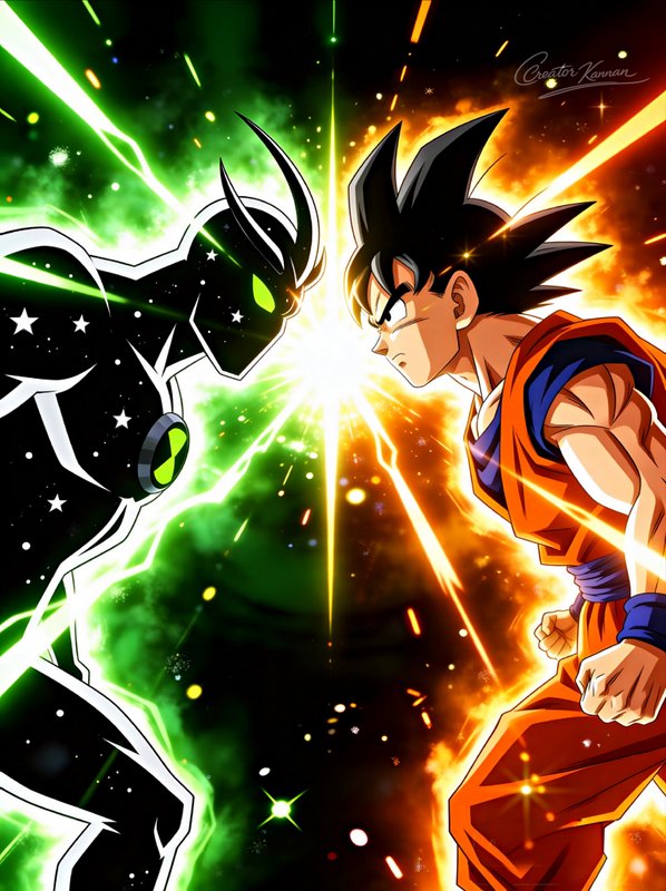 Crossover fan art of Alien X from Ben 10 facing off in an epic power clash against Son Goku from ...