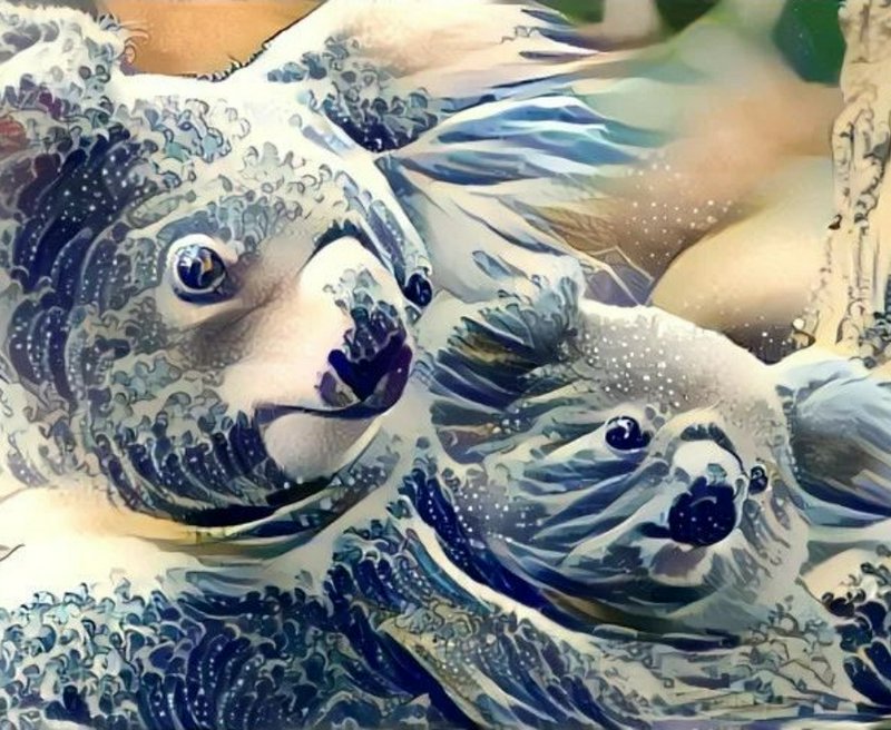 Stylized digital art of a mother polar bear and cub, their fur patterned with swirling blue and w...