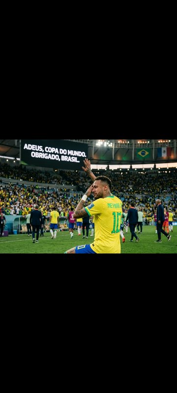 Neymar in Brazil #10 jersey salutes fans on a World Cup pitch, with a farewell tournament message...
