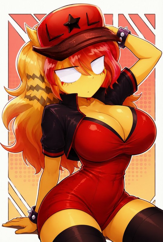 Cel shaded anime fan art of anthropomorphic Countryhumans Lin posing in a red star cap against a ...
