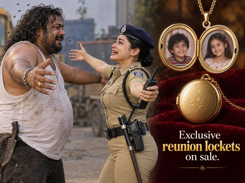Tearful reunion scene between a laborer and female police officer paired with a promotional gold ...