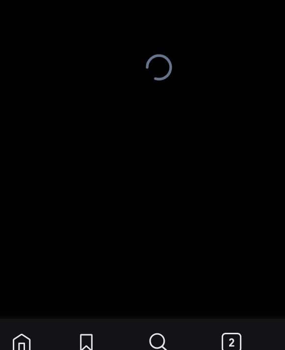 Centered gray circular loading spinner on a black smartphone screen, with dark mode app navigatio...