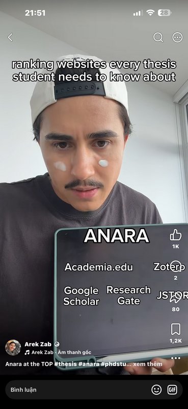 Screenshot of educational social media reel sharing essential research websites for thesis studen...