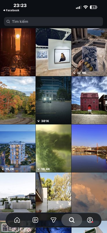 Smartphone screenshot of an Instagram grid feed displaying thumbnails of surreal AI-generated arc...