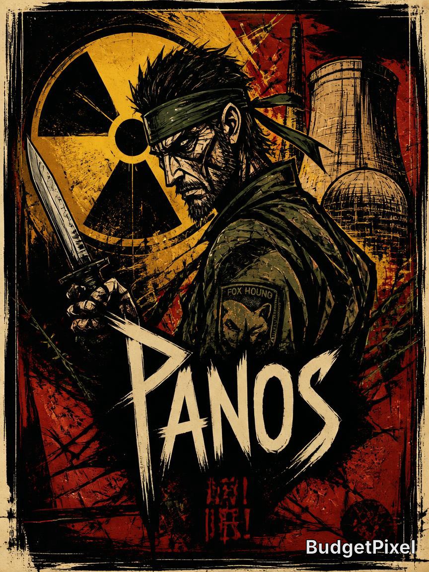 Rugged warrior with a knife, bandana, and patch, set against a radiation symbol and industrial backdrop.