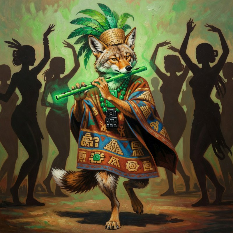 A surreal mural-style illustration featuring a fox | southamericanmyth ...