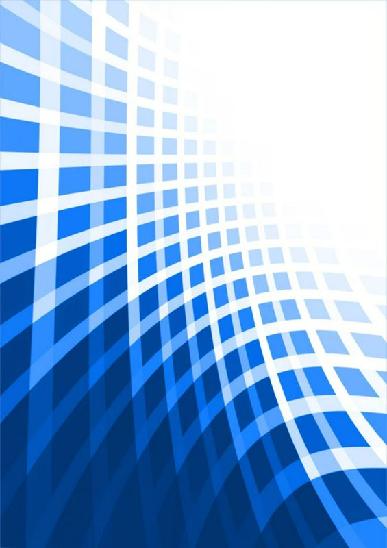 Abstract curved geometric blue gradient grid pattern fading from dark navy to bright empty white ...