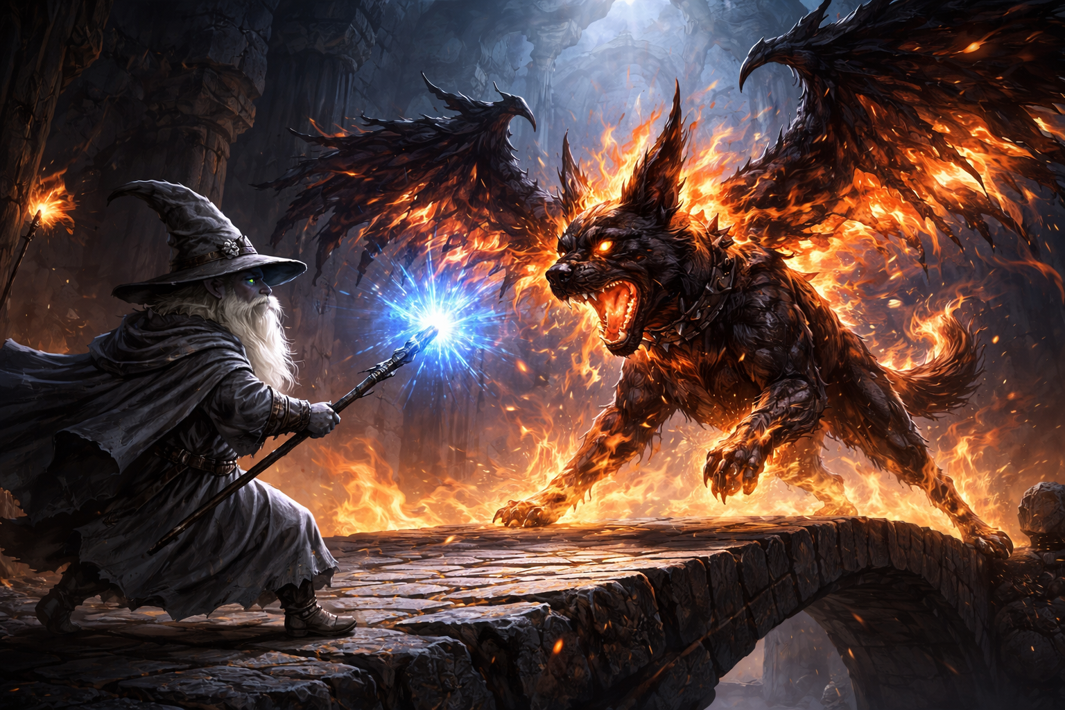An epic fantasy battle scene shows a cloaked wizar | CaylaCatz on ...
