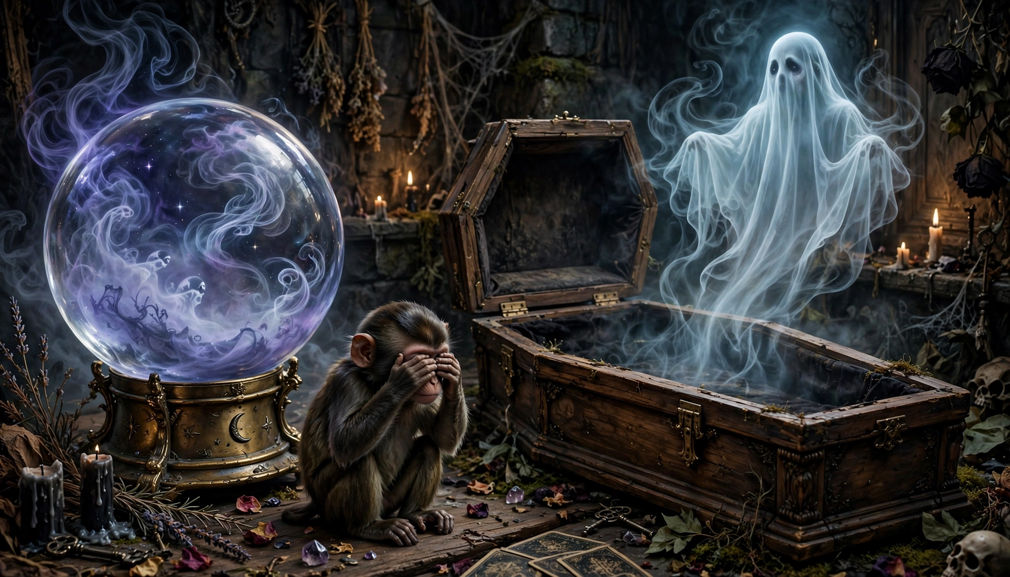 Hooded alien sorcerer conjuring glowing purple orb — AI art by ...