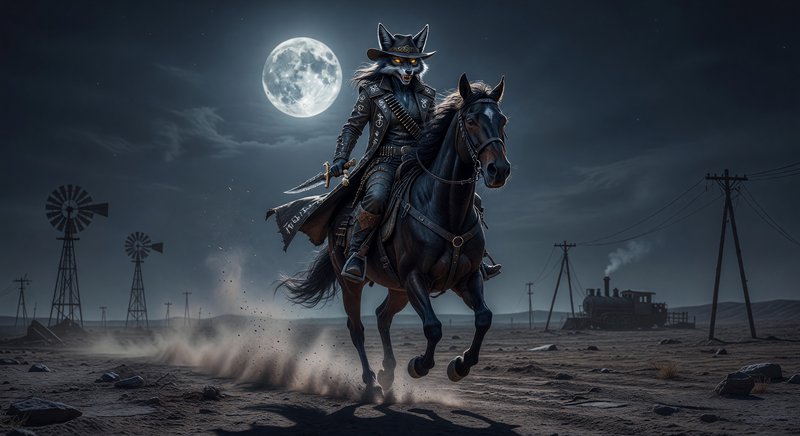 A moonlit fantasy western scene features a wolf-he | CaylaCatz on ...
