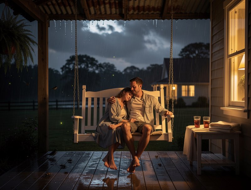 A romantic nighttime scene shows a couple cuddled | Troxley on ...